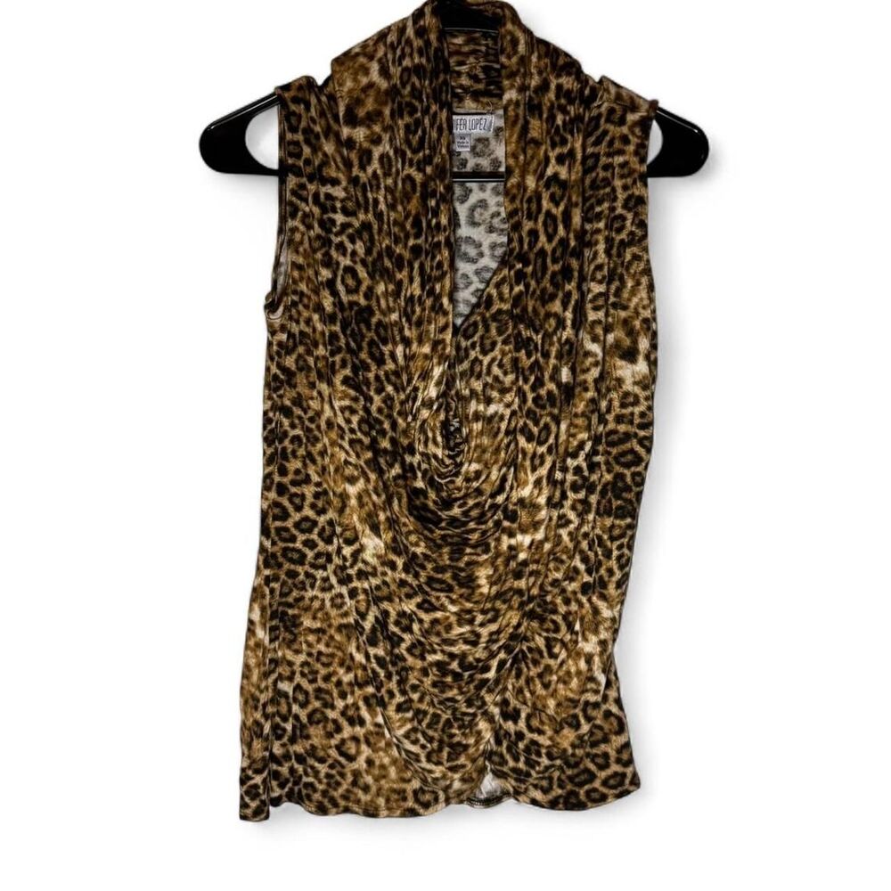 Women’s Jennifer Lopez Animal Print Wrap Cowl Neck Top XS Baddie Glam Bold